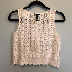 White lace see-through crop top